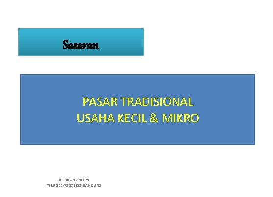 Sasaran PASAR TRADISIONAL USAHA KECIL & MIKRO JL JURANG NO 39 TELP 022 -71372485
