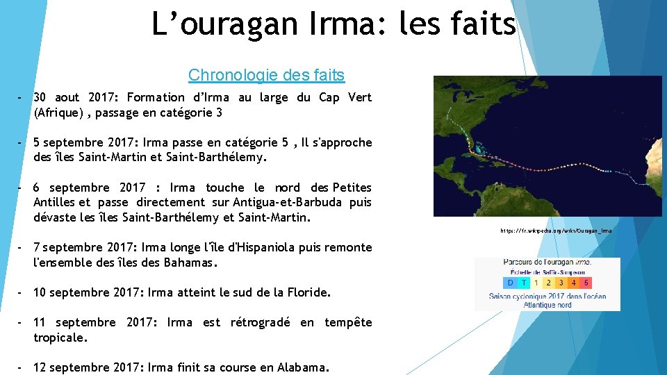 L’ouragan Irma: les faits Chronologie des faits - 30 aout 2017: Formation d’Irma au