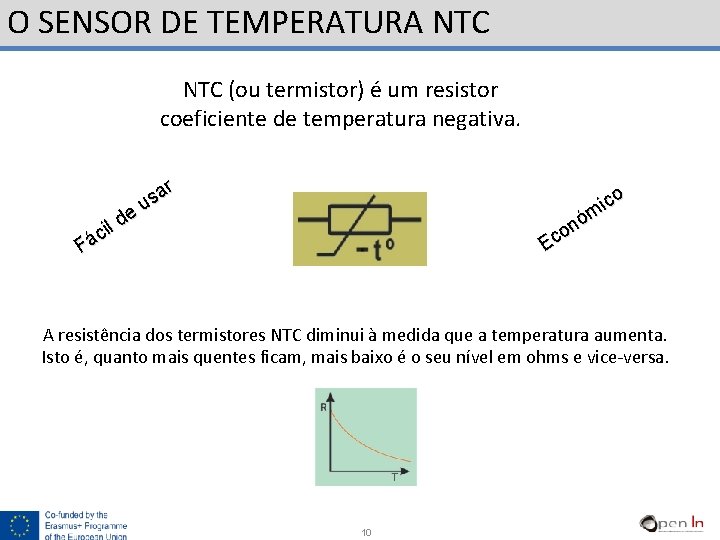 O SENSOR DE TEMPERATURA NTC (ou termistor) é um resistor coeficiente de temperatura negativa.
