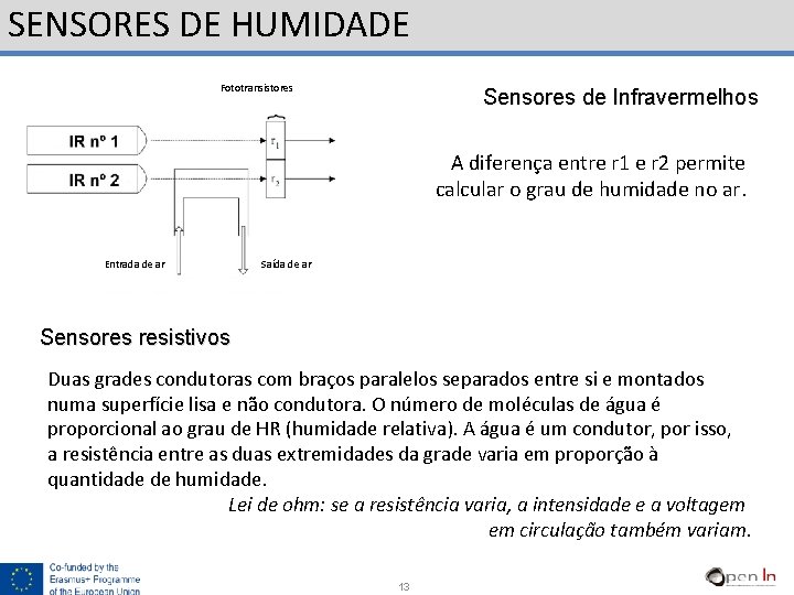 SENSORES DE HUMIDADE Fototransistores Sensores de Infravermelhos A diferença entre r 1 e r