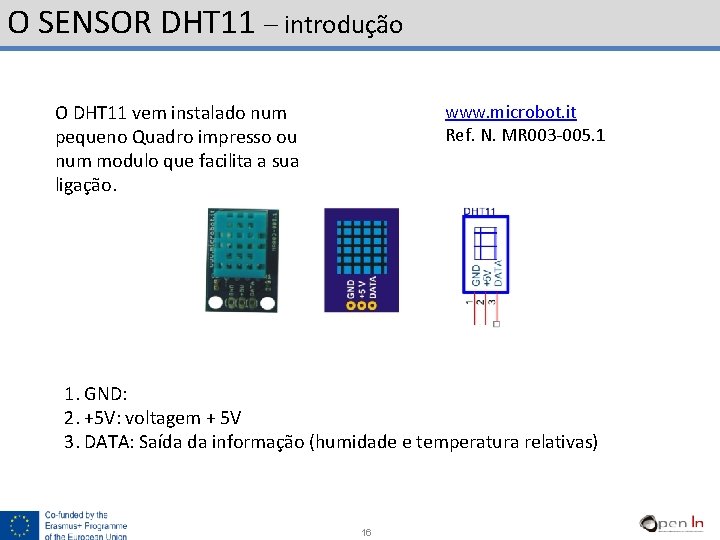 O SENSOR DHT 11 – introdução O DHT 11 vem instalado num pequeno Quadro