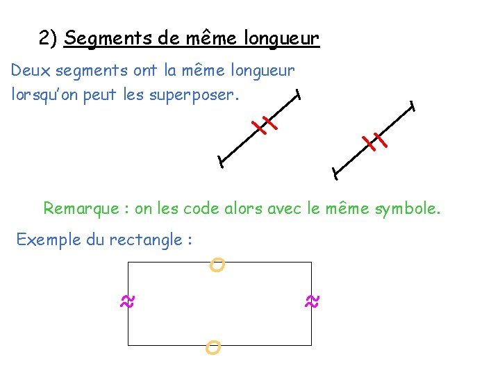 2) Segments de même longueur Deux segments ont la même longueur lorsqu’on peut les