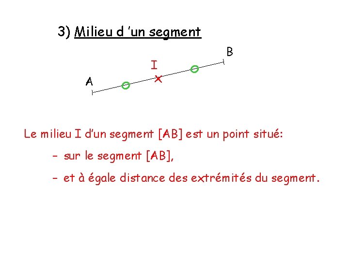 3) Milieu d ’un segment A о I x о B Le milieu I