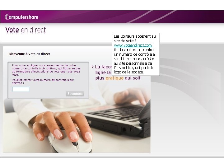 Les porteurs accèdent au site de vote à www. voteendirect. com : ils doivent