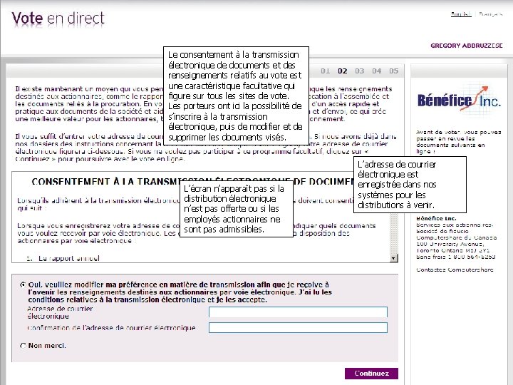 Le consentement à la transmission électronique de documents et des renseignements relatifs au vote