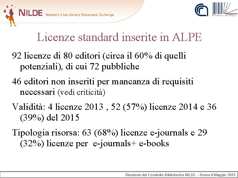 Licenze standard inserite in ALPE 92 licenze di 80 editori (circa il 60% di