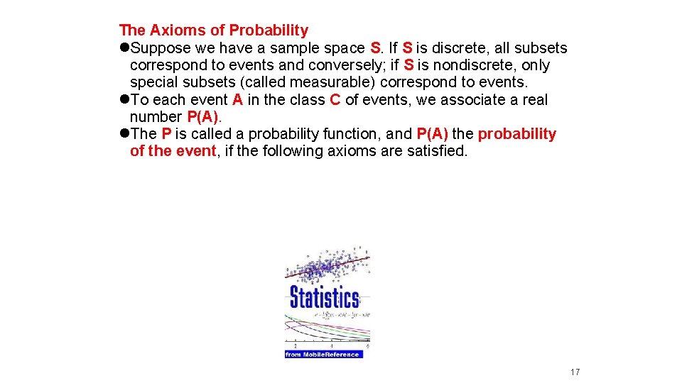 The Axioms of Probability Suppose we have a sample space S. If S is