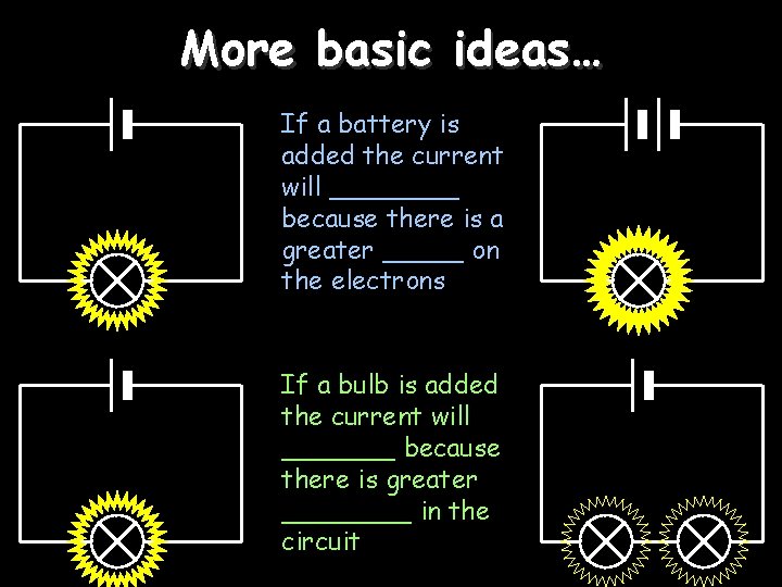 More basic ideas… If a battery is added the current will ____ because there