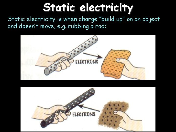 Static electricity is when charge “build up” on an object and doesn’t move, e.