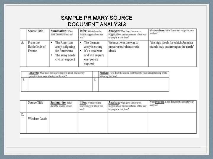 SAMPLE PRIMARY SOURCE DOCUMENT ANALYSIS 