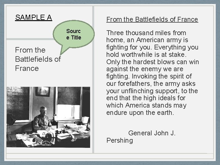 SAMPLE A From the Battlefields of France Sourc e Title From the Battlefields of