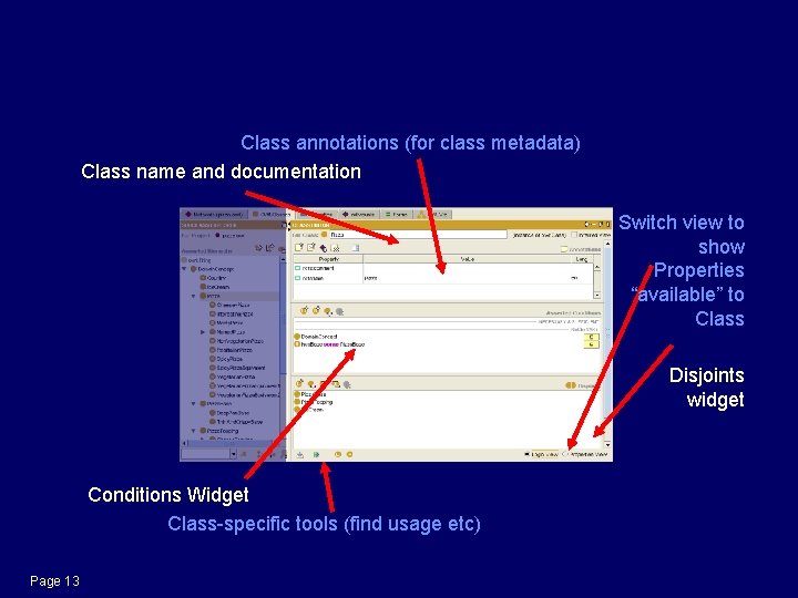 Classes. Tab: Class Editor Class annotations (for class metadata) Class name and documentation Switch