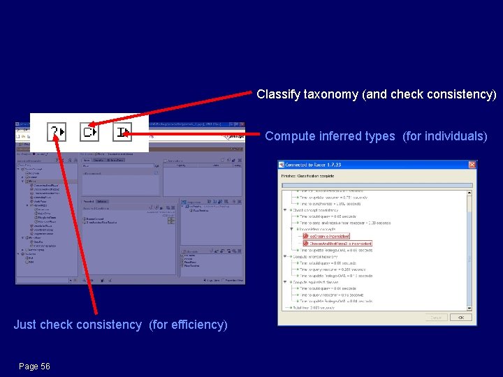 Classifying Classify taxonomy (and check consistency) Compute inferred types (for individuals) Just check consistency