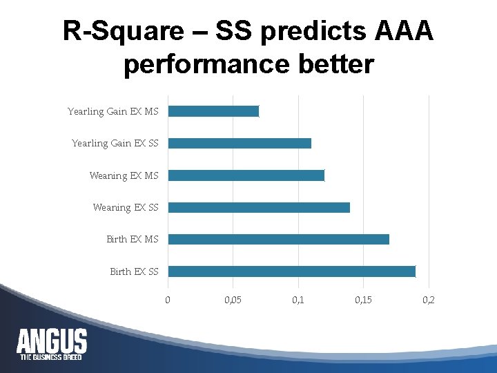 R-Square – SS predicts AAA performance better Yearling Gain EX MS Yearling Gain EX