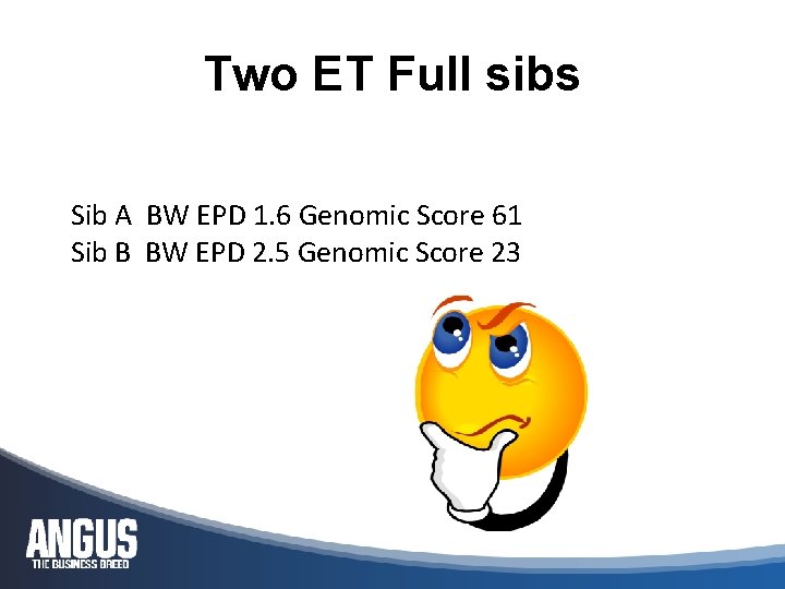 Two ET Full sibs Sib A BW EPD 1. 6 Genomic Score 61 Sib