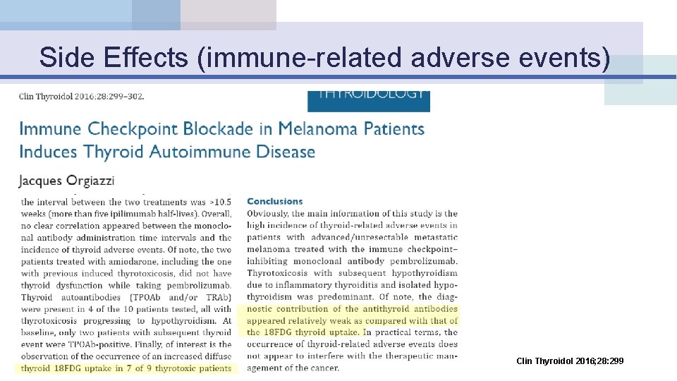 Side Effects (immune-related adverse events) Clin Thyroidol 2016; 28: 299 