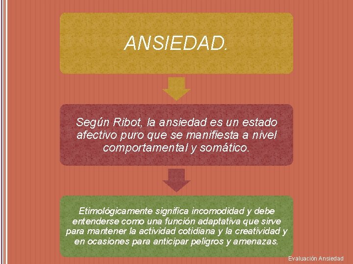 ANSIEDAD. Según Ribot, la ansiedad es un estado afectivo puro que se manifiesta a