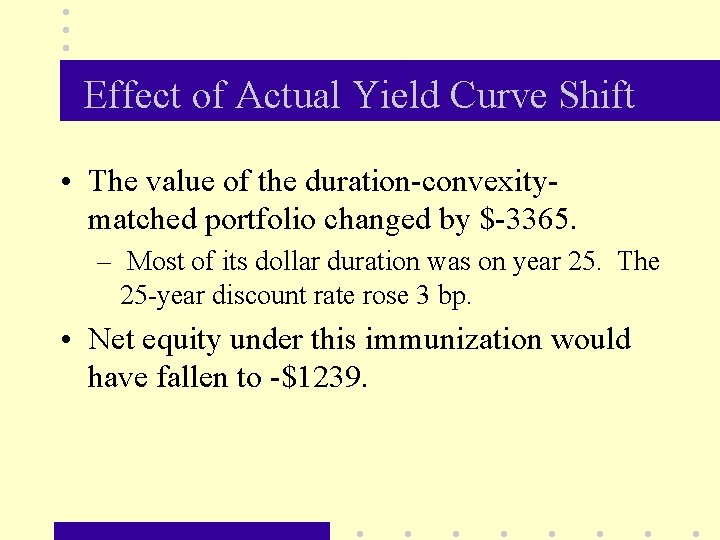 Effect of Actual Yield Curve Shift • The value of the duration-convexitymatched portfolio changed