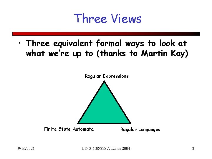 Three Views • Three equivalent formal ways to look at what we’re up to