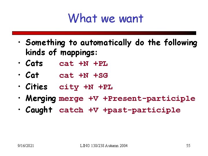 What we want • Something to automatically do the following kinds of mappings: •