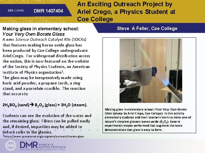 DMR 1407404 An Exciting Outreach Project by Ariel Crego, a Physics Student at Coe