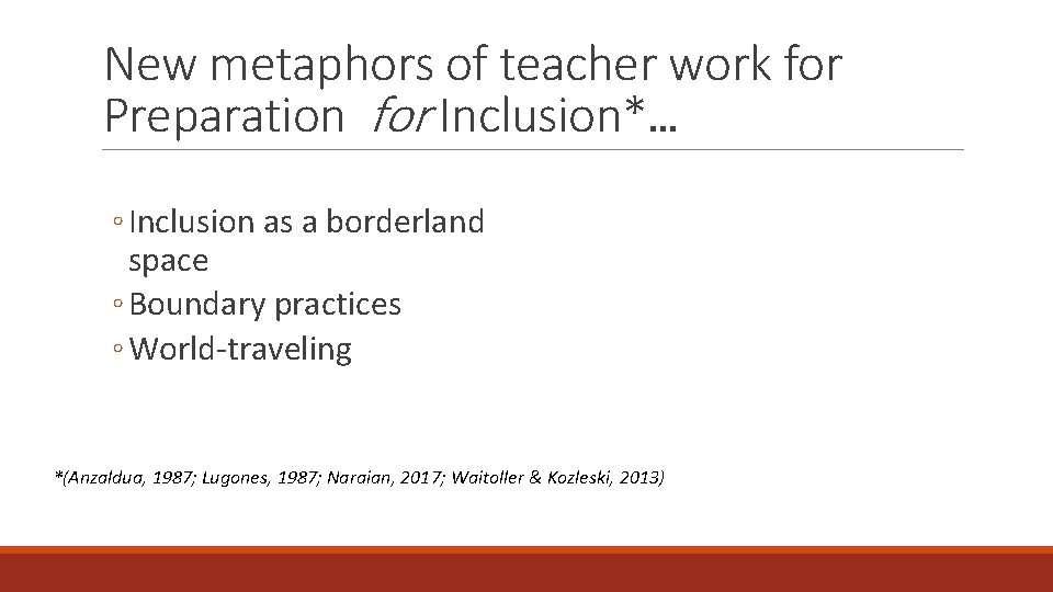 New metaphors of teacher work for Preparation for Inclusion*… ◦ Inclusion as a borderland