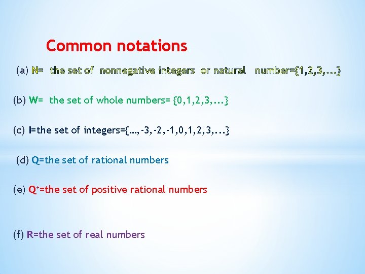 Common notations (a) N= the set of nonnegative integers or natural number={1, 2, 3,