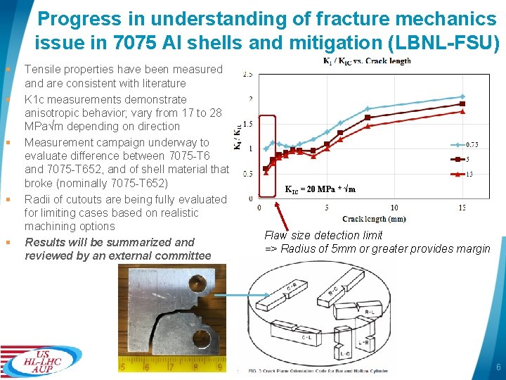 Progress in understanding of fracture mechanics issue in 7075 Al shells and mitigation (LBNL-FSU)