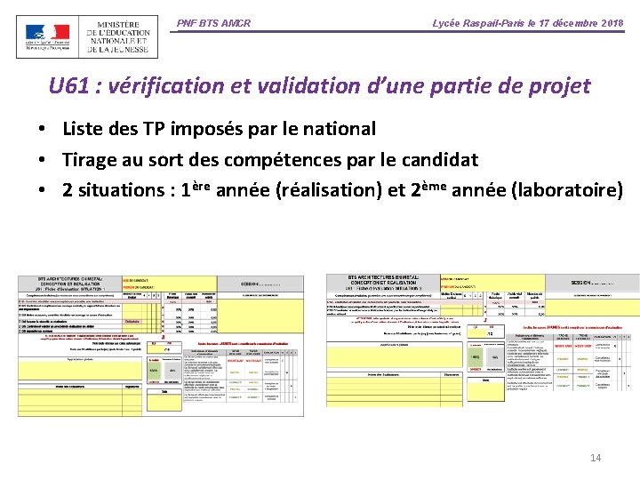 PNF BTS AMCR Lycée Raspail-Paris le 17 décembre 2018 U 61 : vérification et