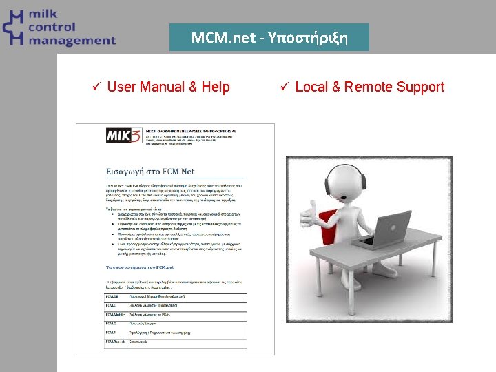 MCM. net - Υποστήριξη ü User Manual & Help ü Local & Remote Support