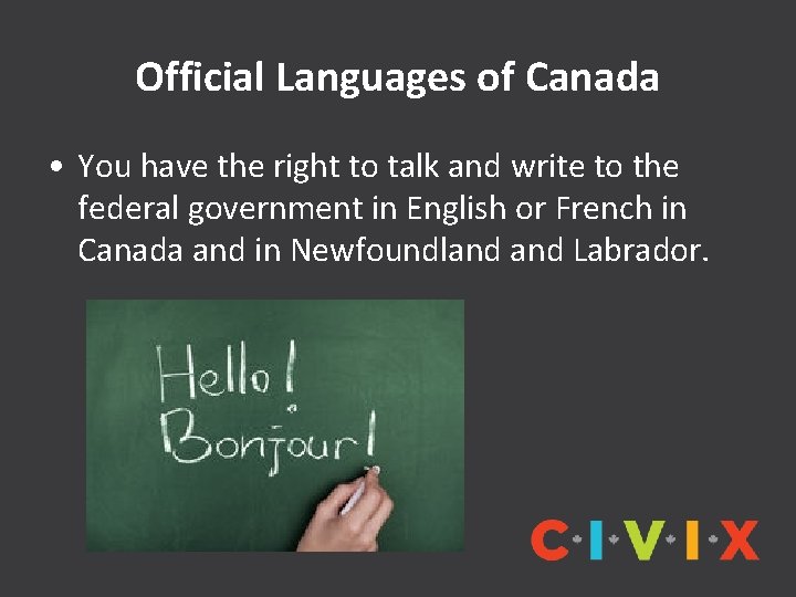 Official Languages of Canada • You have the right to talk and write to