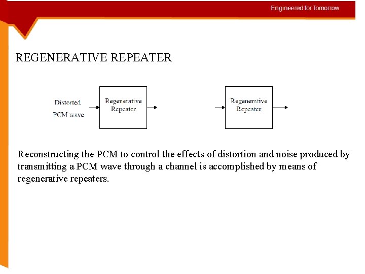 REGENERATIVE REPEATER Reconstructing the PCM to control the effects of distortion and noise produced