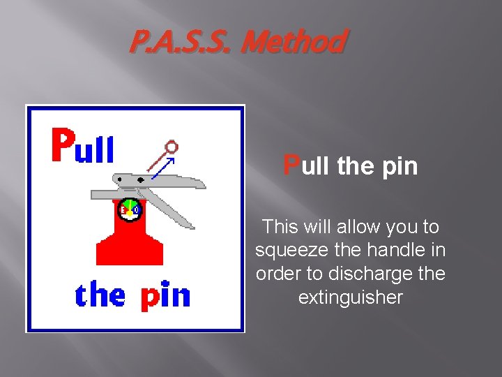 P. A. S. S. Method Pull the pin This will allow you to squeeze