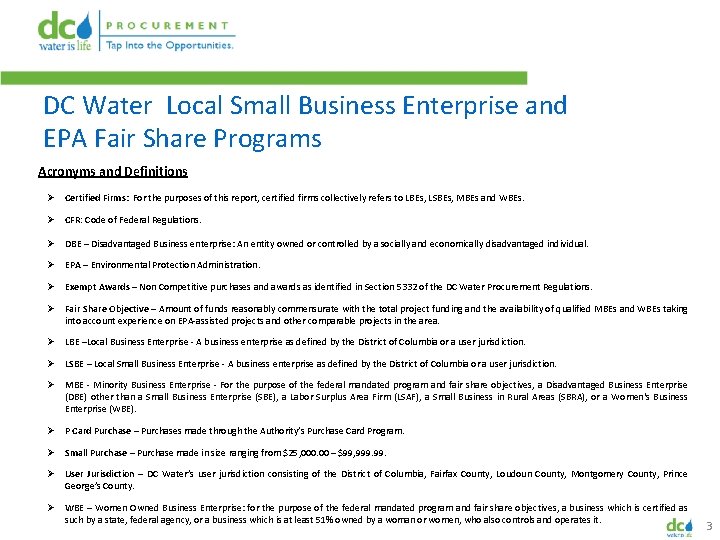 DC Water Local Small Business Enterprise and EPA Fair Share Programs Acronyms and Definitions