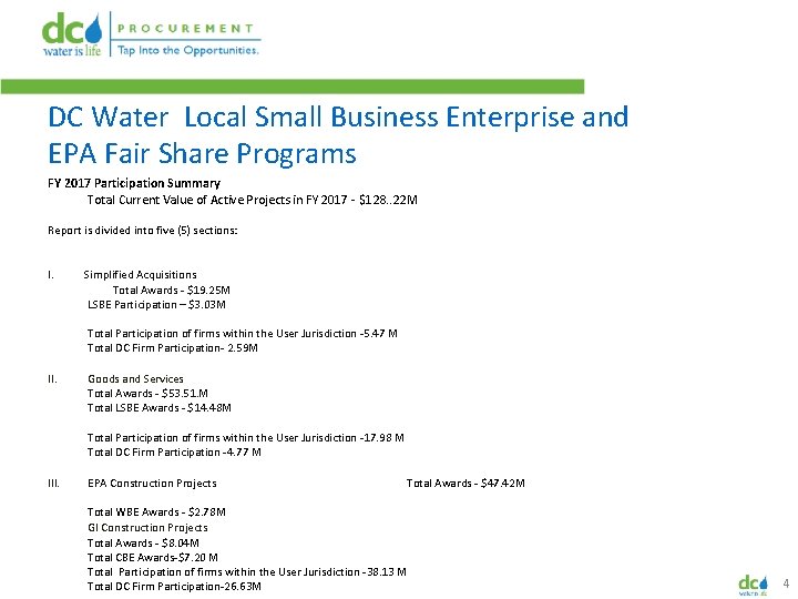 DC Water Local Small Business Enterprise and EPA Fair Share Programs FY 2017 Participation