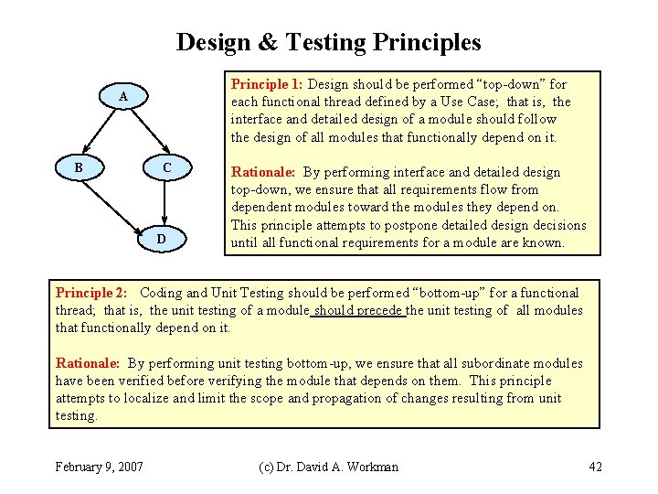 Design & Testing Principles Principle 1: Design should be performed “top-down” for each functional Design & Testing Principles Principle 1: Design should be performed “top-down” for each functional