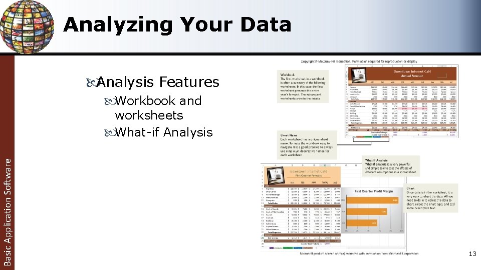 Analyzing Your Data Analysis Features Workbook and Basic Application Software worksheets What-if Analysis 13 Analyzing Your Data Analysis Features Workbook and Basic Application Software worksheets What-if Analysis 13