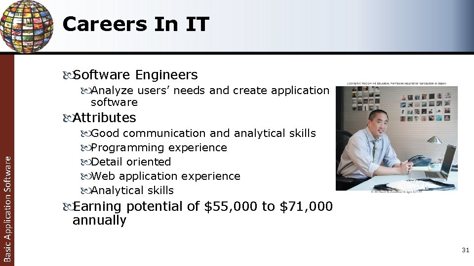 Careers In IT Software Engineers Analyze users’ needs and create application software Basic Application Careers In IT Software Engineers Analyze users’ needs and create application software Basic Application