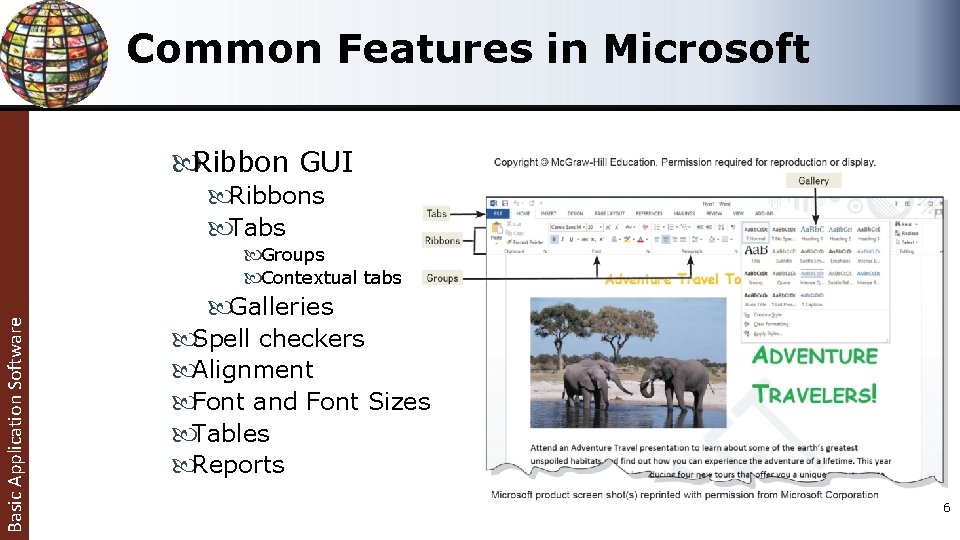 Common Features in Microsoft Ribbon GUI Ribbons Tabs Basic Application Software Groups Contextual tabs Common Features in Microsoft Ribbon GUI Ribbons Tabs Basic Application Software Groups Contextual tabs