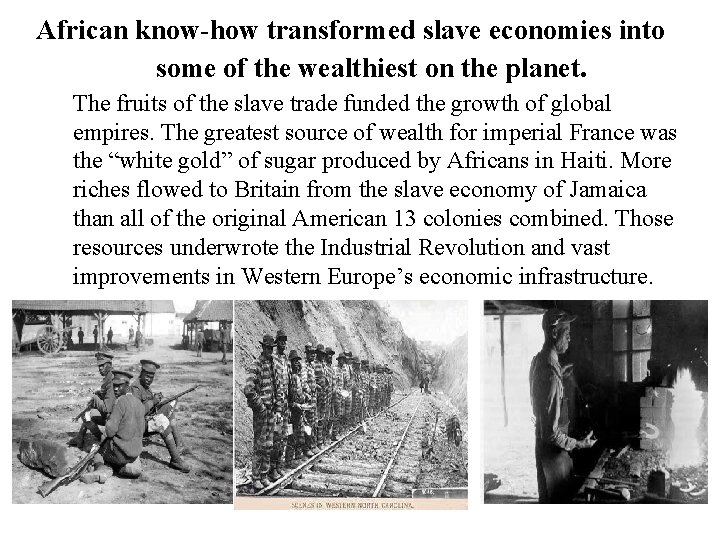 African know-how transformed slave economies into some of the wealthiest on the planet. The