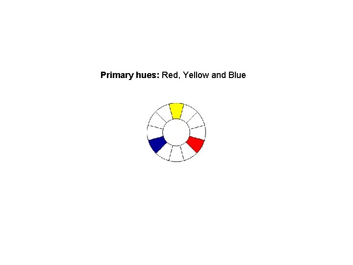 Primary hues: Red, Yellow and Blue Primary hues: Red, Yellow and Blue