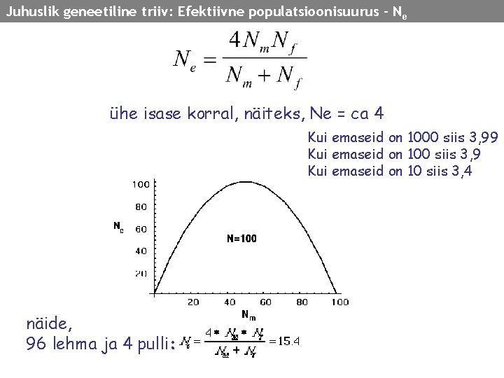 Juhuslik geneetiline triiv: Efektiivne populatsioonisuurus - N e ühe isase korral, näiteks, Ne =