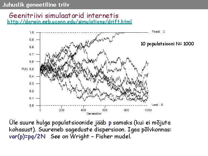 sim Juhuslik geneetiline triiv Geenitriivi simulaatorid internetis http: //darwin. eeb. uconn. edu/simulations/drift. html 10