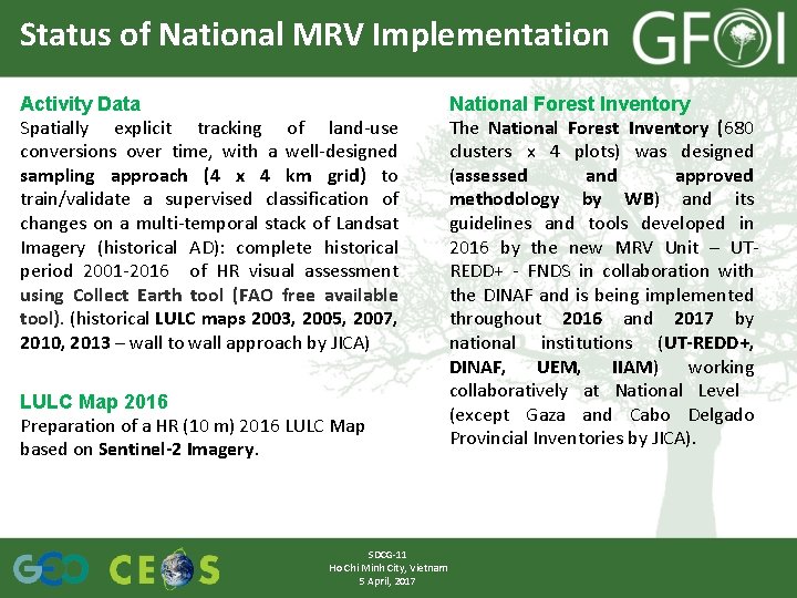 Status of National MRV Implementation Activity Data Spatially explicit tracking of land‐use conversions over