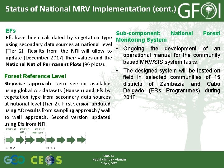 Status of National MRV Implementation (cont. ) EFs Sub-component: National Forest Efs have been