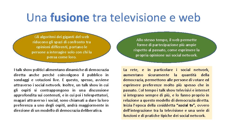 Una fusione tra televisione e web Gli algoritmi dei giganti del web riducono gli