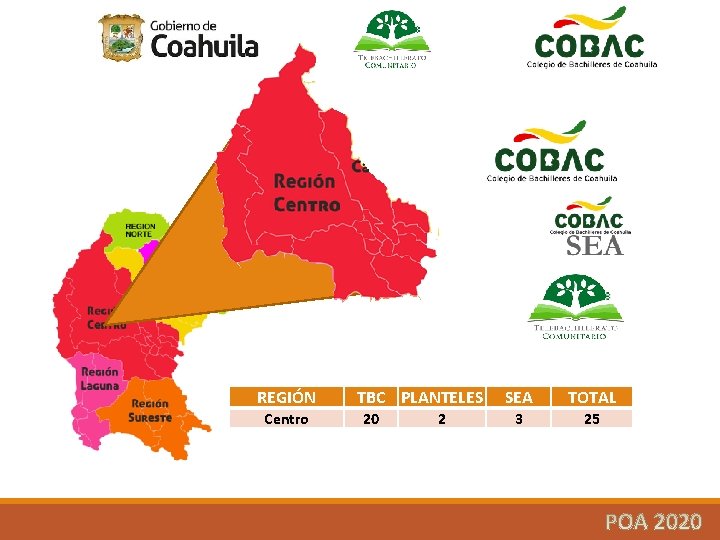 REGIÓN Centro TBC PLANTELES 20 2 SEA TOTAL 3 25 