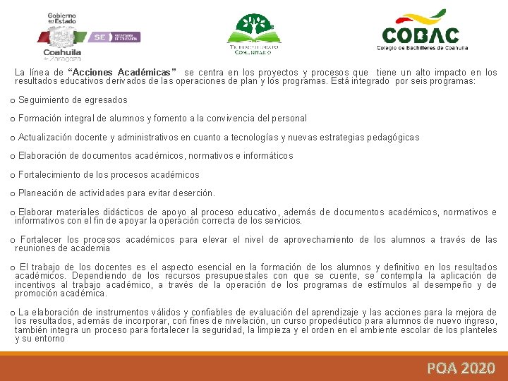 La línea de “Acciones Académicas” se centra en los proyectos y procesos que tiene
