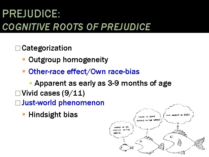 PREJUDICE: COGNITIVE ROOTS OF PREJUDICE � Categorization Outgroup homogeneity Other-race effect/Own race-bias ▪ Apparent