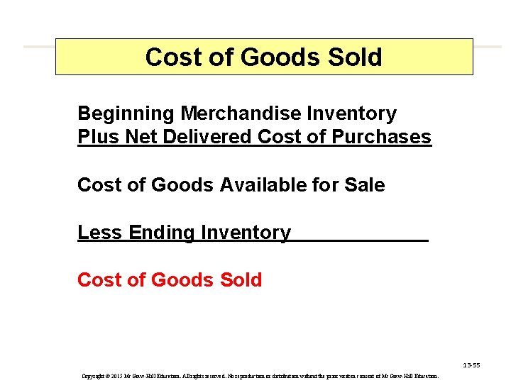 Cost of Goods Sold Beginning Merchandise Inventory Plus Net Delivered Cost of Purchases Cost